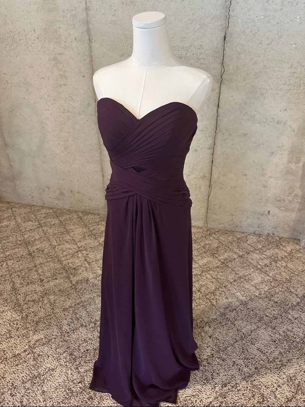 Bari Jay Plum Strapless Bridesmaid Dress Pleated Chiffon Gown Size 8
